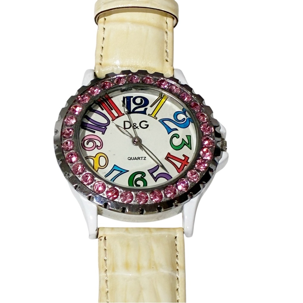 D&G‎ Dolce & Gabbana Pink Crystal Multi Color Y2K Wrist Watch